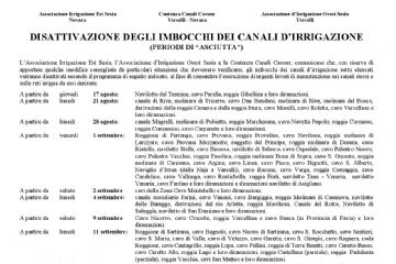Disattivazione degli imbocchi dei canali d&#39;irrigazione (periodo di &quot;asciutta&quot;)